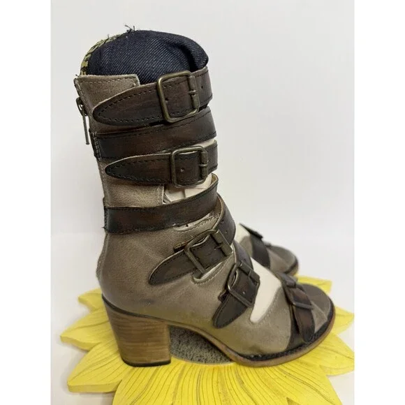 Freebird by Steven Bond Shoes Womens Sz 7 Brown Leather Buckle Heels NEW IN BOX